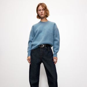 Zara light blue wool long sleeve crew neck sweater
